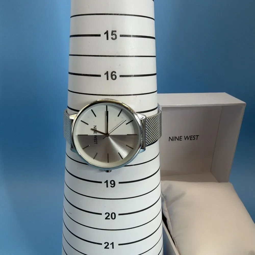 Nine West Women’s Silver Tone Watch on Pillow - New For Her Gift NW/1981SVSB